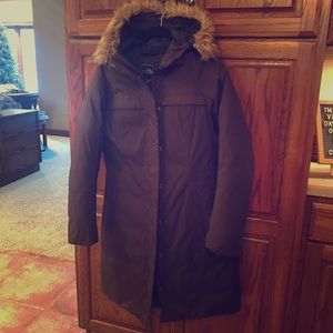 North face brown fur winter jacket parka